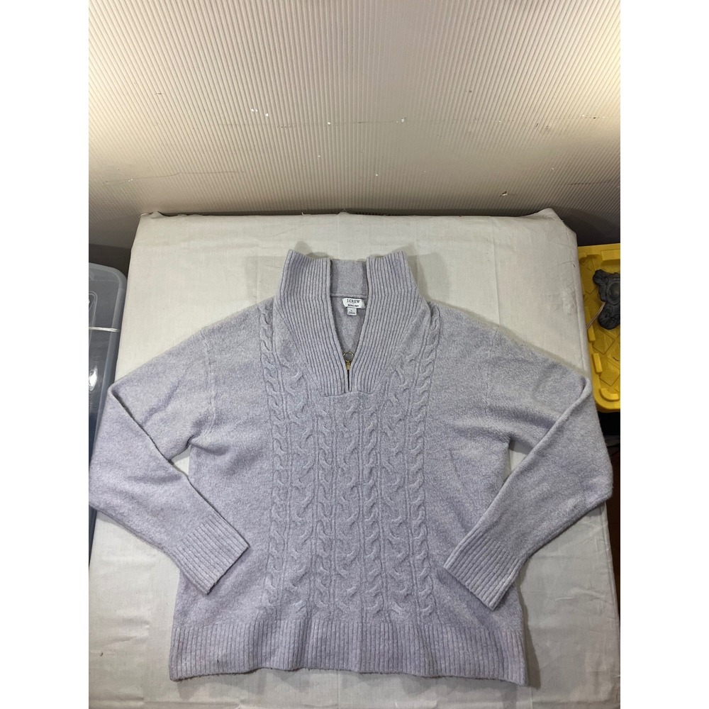 J Crew Cable Knit Quarter‎ Zip Sweater Light Purple Extra Soft Women's Size L